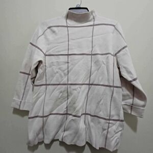 Tahari‎ Womens XL Grid Pattern Mock Neck Tunic Sweater Top Pullover Beige